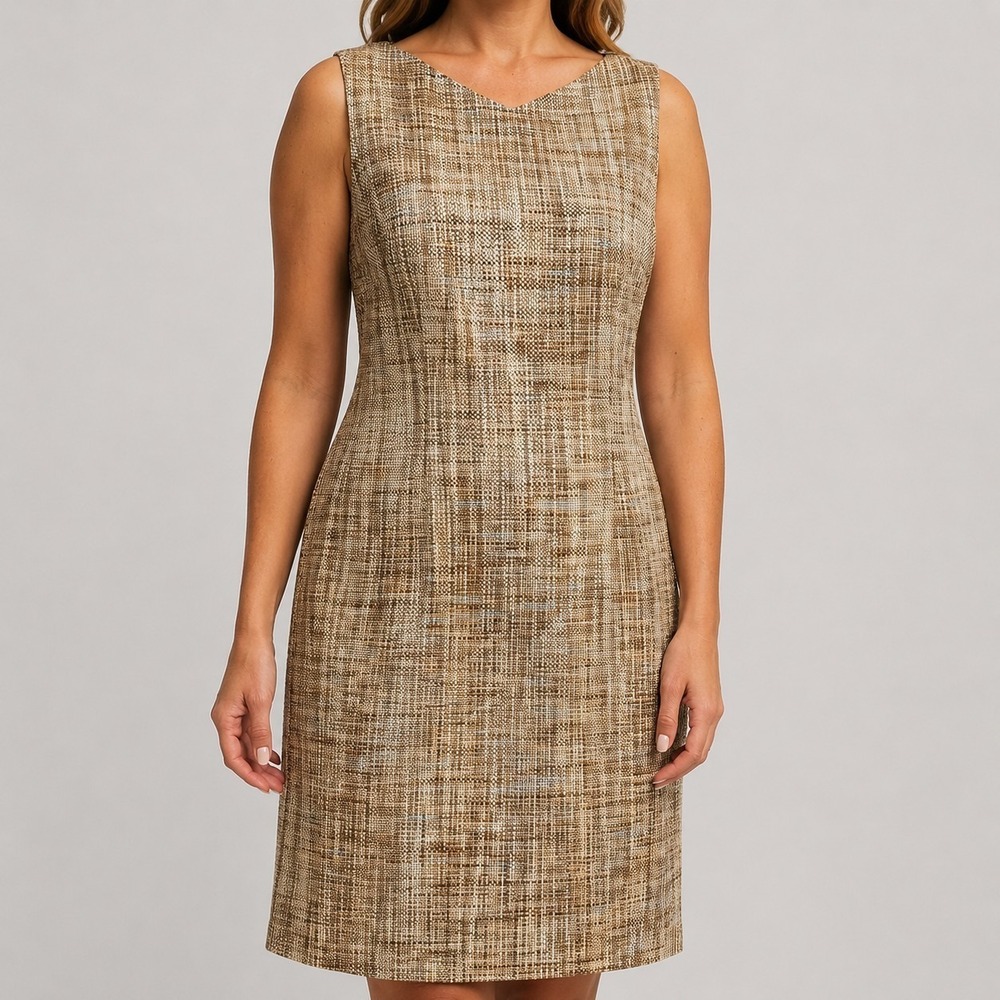 Vintage TALBOTS Size 10 Textured Cotton Tweed Sleeveless Career Sheath Dress